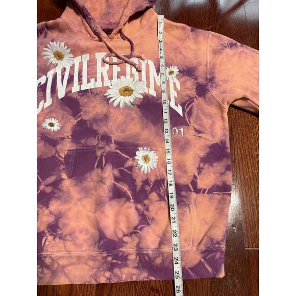 Civil Regime Wild Daisies Purple/Peach  Tie Dye Floral Script Hoodie Size SM - Picture 6 of 8